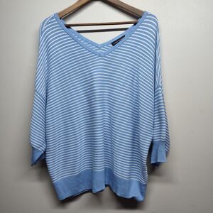 Lane Bryant Knit Sweater Women Plus Size 22/24 Blue White Stripes 3/4 Sleeve